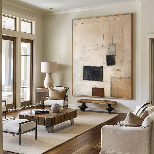 Wabi Sabi Wall Art Beige Abstract Minimalist Painting Neutral Minimalist Wall Art Framed Large Beige Texture Canvas Art Original Vintage Art